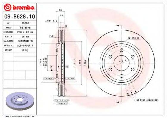 гальмівний диск BREMBO 09.B628.10