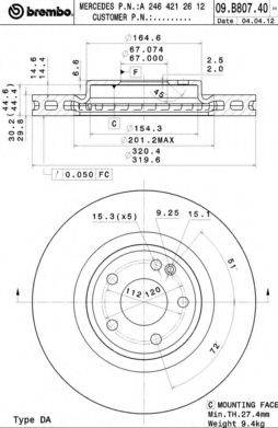 гальмівний диск BREMBO 09.B807.41