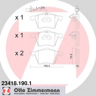 Комплект гальмівних колодок, дискове гальмо ZIMMERMANN 23418.190.1