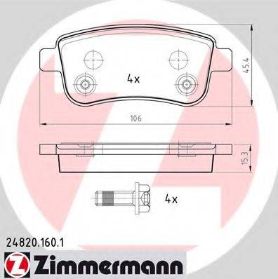 Комплект гальмівних колодок, дискове гальмо ZIMMERMANN 24820.160.1