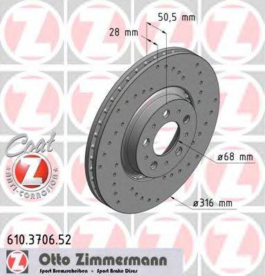 гальмівний диск ZIMMERMANN 610.3706.52