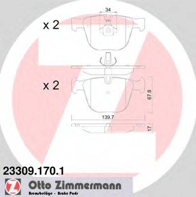 Комплект гальмівних колодок, дискове гальмо ZIMMERMANN 23309.170.1