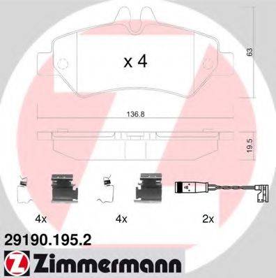 Комплект гальмівних колодок, дискове гальмо ZIMMERMANN 29190.195.2