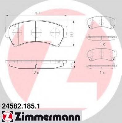 Комплект гальмівних колодок, дискове гальмо ZIMMERMANN 24582.185.1