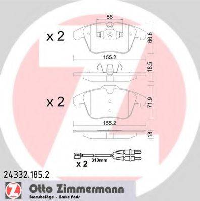 Комплект гальмівних колодок, дискове гальмо ZIMMERMANN 24332.185.2